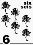 Bilingual Counting Card featuring illustrations of six Palm Trees.