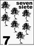 Bilingual Counting Card featuring illustrations of seven Palm Trees.