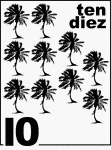 Bilingual Counting Card featuring illustrations of ten Palm Trees.