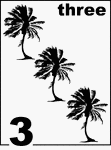 English Counting Card featuring illustrations of three Palm Trees.