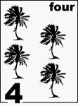 English Counting Card featuring illustrations of four Palm Trees.