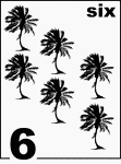 English Counting Card featuring illustrations of six Palm Trees.