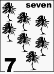 English Counting Card featuring illustrations of seven Palm Trees.