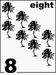 English Counting Card featuring illustrations of eight Palm Trees.
