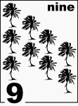 English Counting Card featuring illustrations of nine Palm Trees.