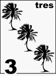 Spanish Counting Card featuring illustrations of three Palm Trees.