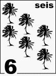 Spanish Counting Card featuring illustrations of six Palm Trees.
