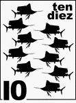 Bilingual Counting Card featuring illustrations of ten Sailfishes.