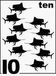 English Counting Card featuring illustrations of ten Sailfishes.