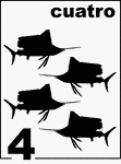 Spanish Counting Card featuring illustrations of four Sailfishes.