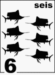 Spanish Counting Card featuring illustrations of six Sailfishes.