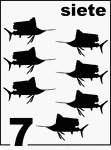 Spanish Counting Card featuring illustrations of seven Sailfishes.