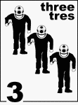 Bilingual Counting Card featuring illustrations of three Sponge Divers.