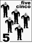 Bilingual Counting Card featuring illustrations of five Sponge Divers.