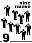 Bilingual Counting Card featuring illustrations of nine Sponge Divers.