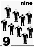 English Counting Card featuring illustrations of nine Sponge Divers.