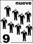Spanish Counting Card featuring illustrations of nine Sponge Divers.