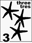 Bilingual Counting Card featuring illustrations of three Starfishes.