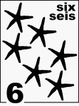 Bilingual Counting Card featuring illustrations of six Starfishes.