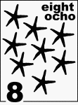 Bilingual Counting Card featuring illustrations of eight Starfishes.