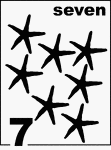English Counting Card featuring illustrations of seven Starfishes.