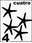 Spanish Counting Card featuring illustrations of four Starfishes.