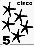 Spanish Counting Card featuring illustrations of five Starfishes.