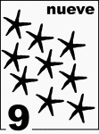 Spanish Counting Card featuring illustrations of nine Starfishes.