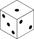 An orthographic illustration of a die displaying sides 1, 3, and 2.