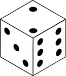 An orthographic illustration of a die displaying sides 2, 3, and 6.