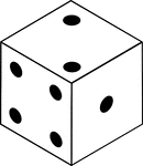 An orthographic illustration of a die displaying sides 2, 4, and 1.