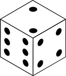 An orthographic illustration of a die displaying sides 2, 6, and 4.