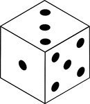 An orthographic illustration of a die displaying sides 3, 1, and 5.