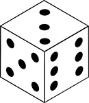 An orthographic illustration of a die displaying sides 3, 5, and 6.
