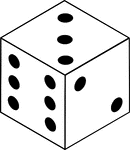 An orthographic illustration of a die displaying sides 3, 6, and 2.