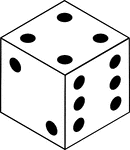 An orthographic illustration of a die displaying sides 4, 2, and 6.
