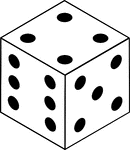 An orthographic illustration of a die displaying sides 4, 6, and 5.