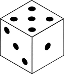 An orthographic illustration of a die displaying sides 5, 3, and 1.