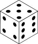 An orthographic illustration of a die displaying sides 5, 4, and 6.
