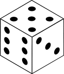 An orthographic illustration of a die displaying sides 5, 6, and 3.