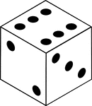 An orthographic illustration of a die displaying sides 6, 2, and 3.