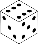 An orthographic illustration of a die displaying sides 6, 3, and 5.