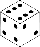 An orthographic illustration of a die displaying sides 6, 4, and 2.