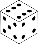 An orthographic illustration of a die displaying sides 6, 5, and 4.