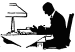 Man writing at desk.