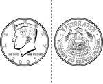 An illustration of both sides of a U.S. Half Dollar that can be cutout and folded.