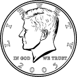 An illustration of the portrait side of a U.S. Half Dollar.
