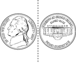 An illustration of both sides of a U.S. nickel that can be cutout and folded.