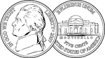 This mathematics ClipArt gallery offers 5 illustrations of the United States currency known as the nickel. Illustrations include the front and back of the nickel as well as an array of nickels.