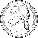 An illustration of the portrait side of a U.S. Nickel.